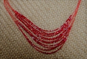 Red 12 strand necklace 18" with red seed beads nk70