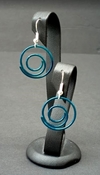 Blue colored round single swirl spiral dangle fishhook earrings
