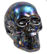  Multicolored Dark Iridescent ceramic human skull replica 