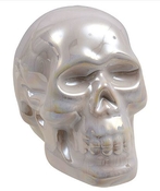  White Iridescent ceramic human skull replica decor alter 