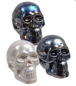  Set of 3 Black- White- Multicolored Iridescent ceramic skulls 