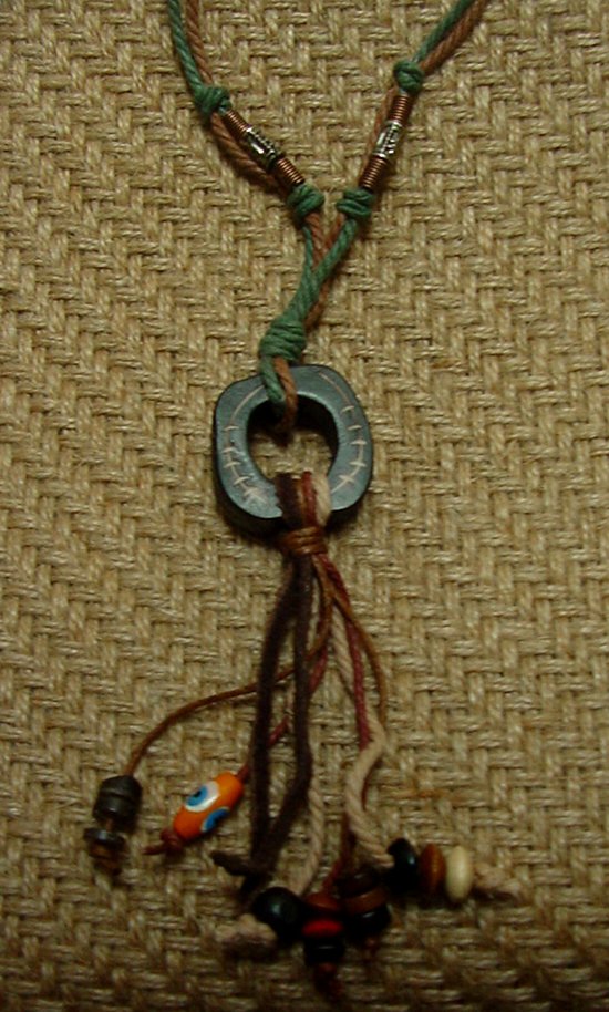 Hemp necklace w/ wood & metal beads 26" Hemp necklace nk14