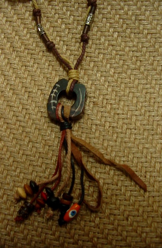 Hemp necklace w/ wood & metal beads 26" Hemp necklace nk25