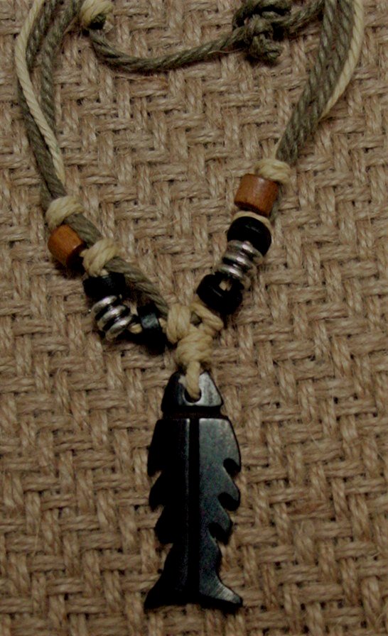 Unisex hemp necklace w/ wood & metal beads 16" length nk33