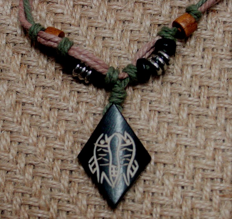 Unisex hemp necklace w/ wood & metal beads 16" length nk37