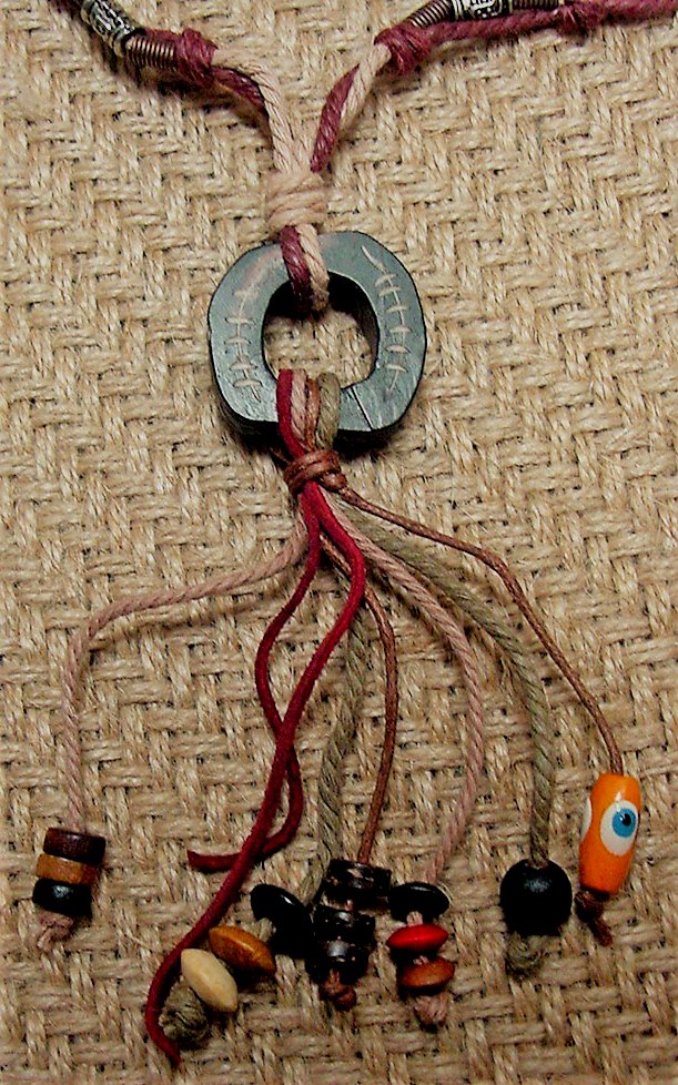 Hemp necklace w/ wood & metal beads 28" Hemp necklace nk44