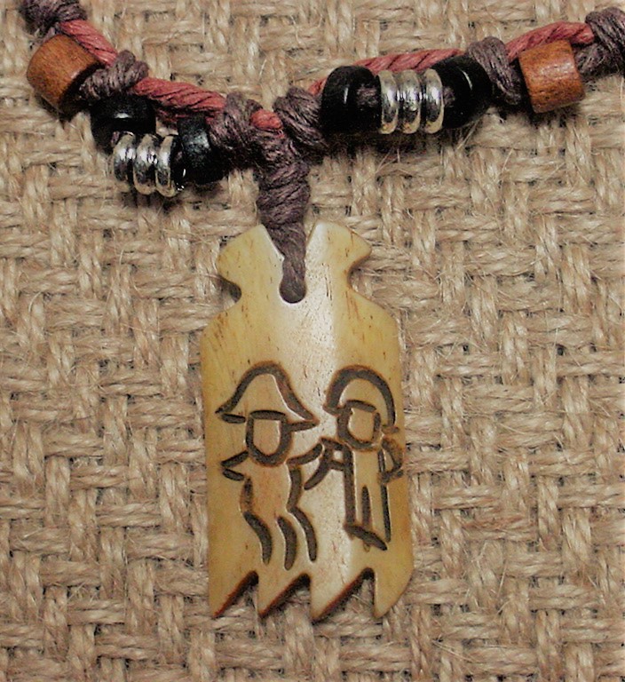 Unisex hemp necklace w/ wood & metal beads 16" length nk48