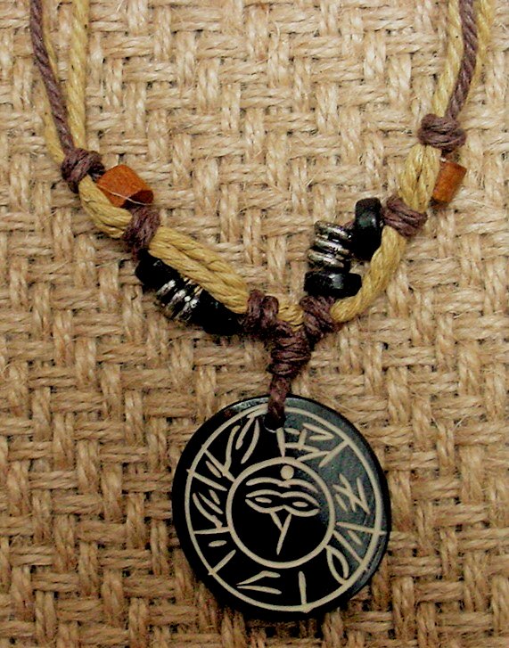 Unisex hemp necklace w/ wood & metal beads 16" length nk49