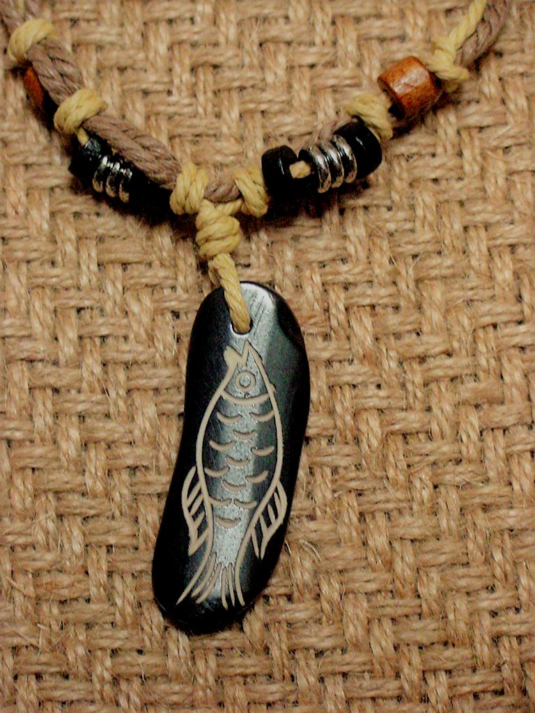 Unisex hemp necklace w/ wood & metal beads 16" length nk50