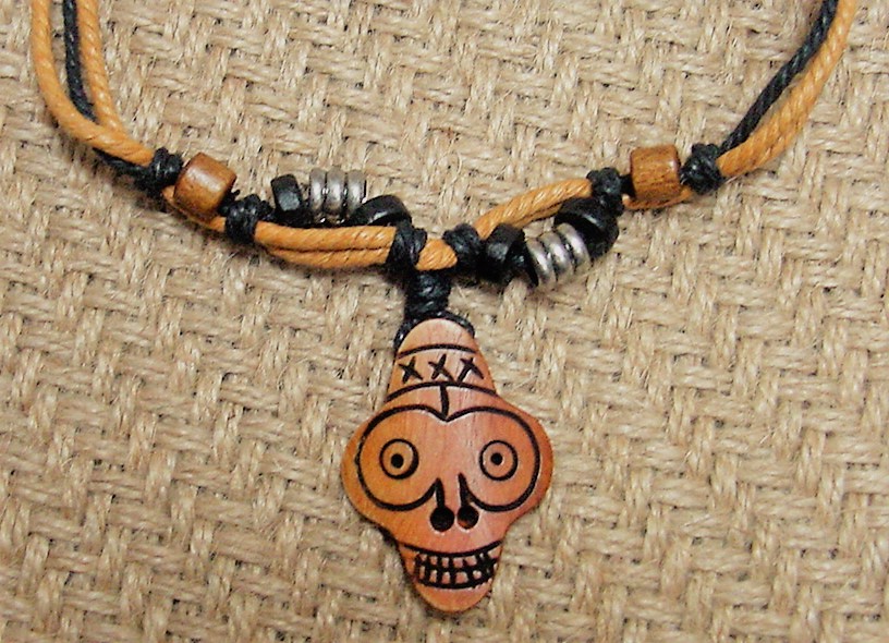 Unisex hemp necklace w/ wood & metal beads 16" length nk53