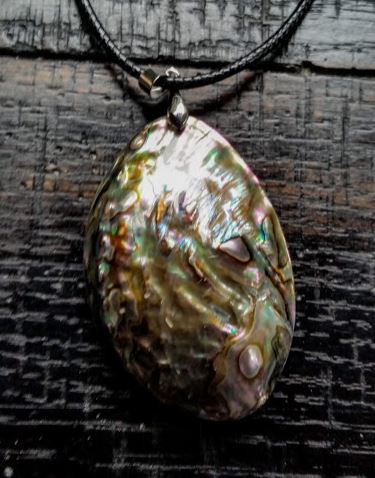 18" inch abalone pendant shell necklace on leather cord nk119