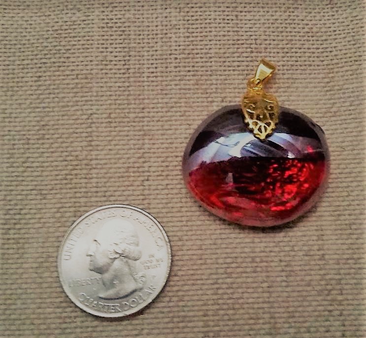 Red DIY Pendant Full Moon Blessed Irridesent Glass Gem pk31